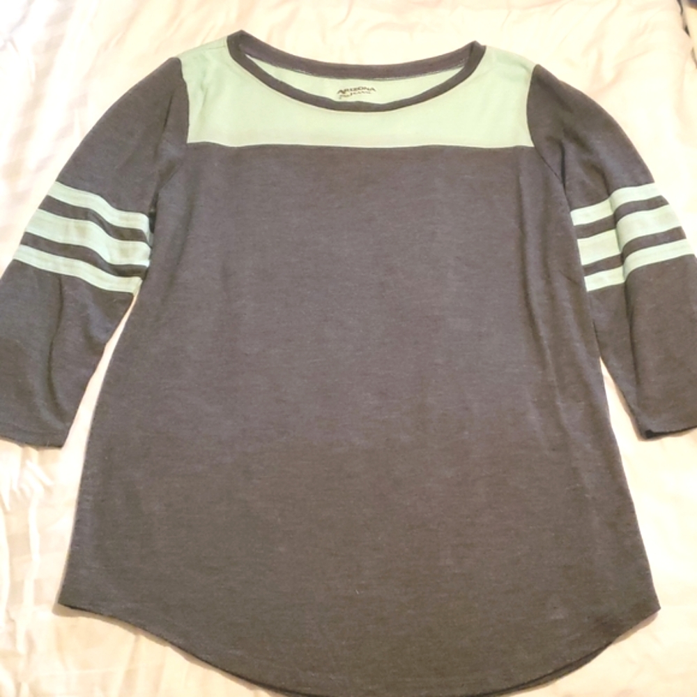 🌴 Arizona Jean Company Mint Green & Dark Gray 3/4 Length Top, Size XL